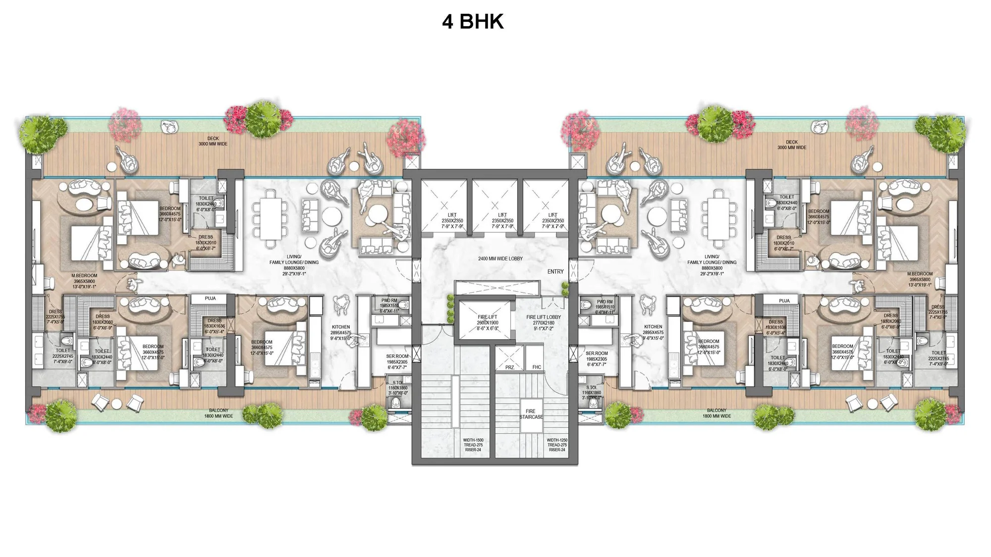 3 BHK Residence floor plan preview