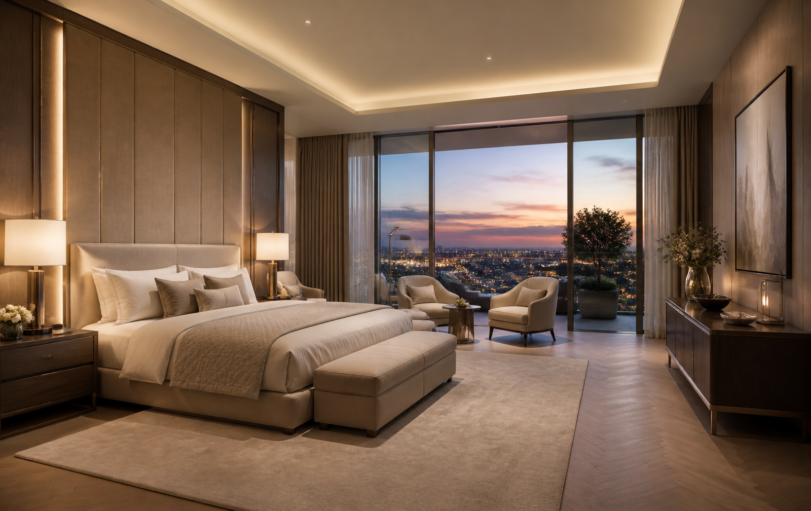 Master bedroom suite with premium finishes — architect's impression